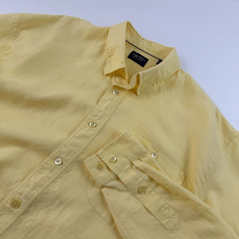 Indigo Palms Mens 2XL Tall Linen Shirt Yellow Button Front Casual Beach Cruise